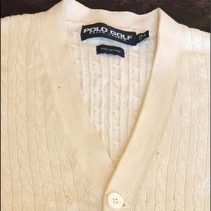 Cream Cable Knit Polo Golf Sweater Vest.